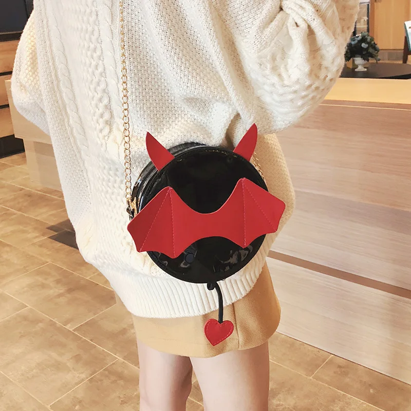 

Fashion Pu Small Monster Small round Bag 2019 Autumn And Winter New Style Fashion Cool WOMEN'S Bag Trend Shoulder Chain Bag