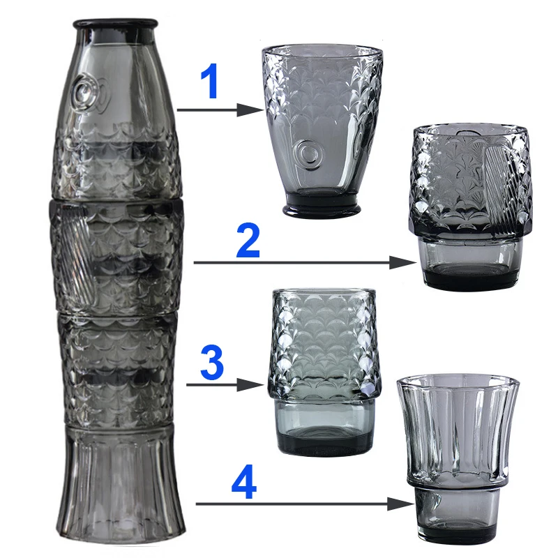 4-piece Stacking Drinking Glass, Koi Fish Shape Stackable Cups Set