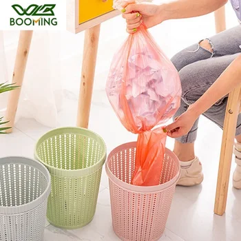 

WBBOOMING 3 Colors Plastic Trash Can With Garbage Bag Container Creative Kitchen Room Trash Bin Rubbish Storage Recycle Basket
