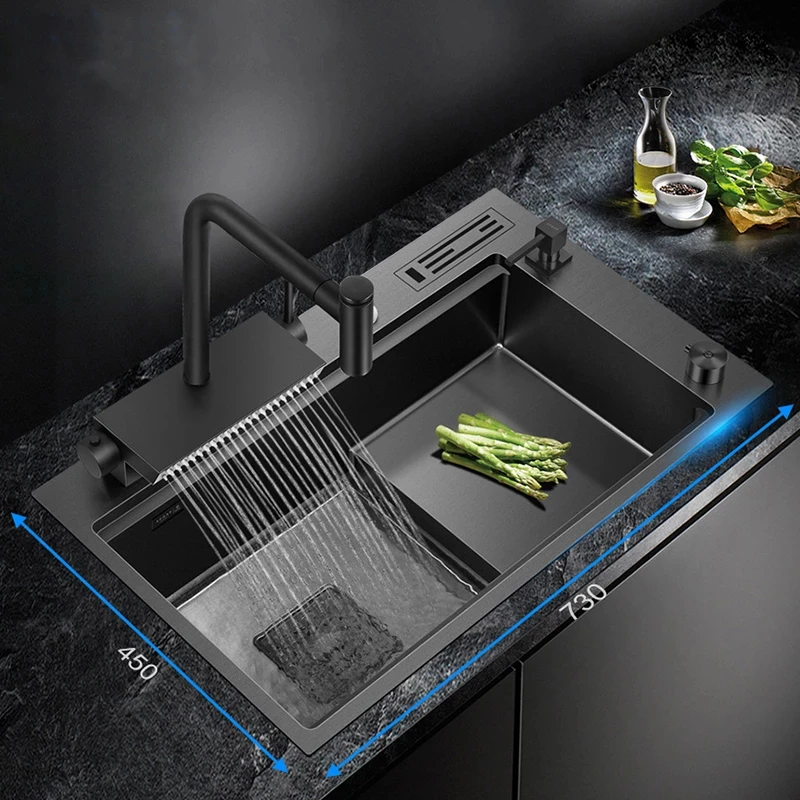Nanometer Black Step Kitchen Sink Sus 304 Stainless Steel 4mm Thickness