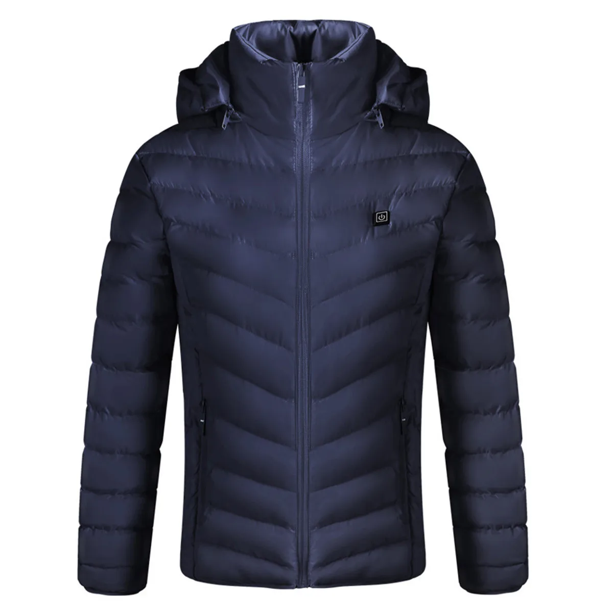 S-4XL Men Women USB Heated Jacket Down Waterproof Electric Heating Hooded Jacket Winter Thermal Clothing for Outdoor Sports Ski - Цвет: Синий
