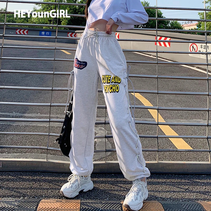 HEYounGIRL Reflective Strips Print Sweatpants Women Harajuku Tie Up High Waist Long Trousers Hip Hop Pants Capris Joggers Skinny HEYounGIRL Reflective Strips Print Sweatpants Women Harajuku Tie Up High Waist Long Trousers Hip Hop Pants Capris Joggers Skinny