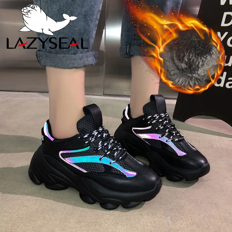 LazySeal/цветные кроссовки на толстой платформе; женские ботинки на шнуровке; Разноцветные ботильоны; женская прогулочная обувь на шнуровке - Цвет: 02 Colorful-Warm