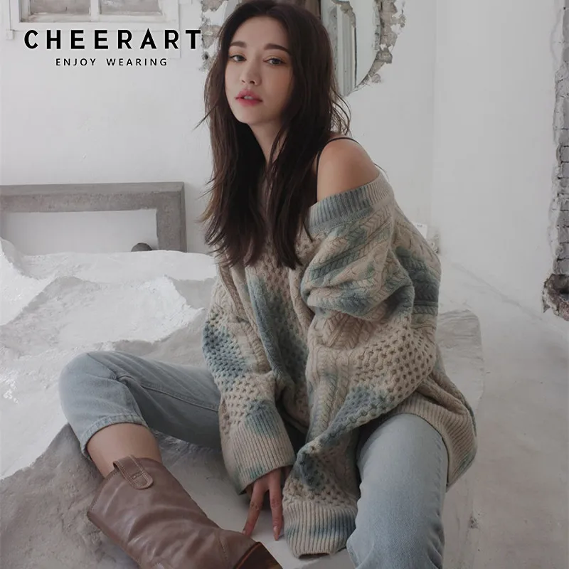 CHEERART пуловер с принтом Tie Dye свитер размера d женский джемпер v-образным вырезом