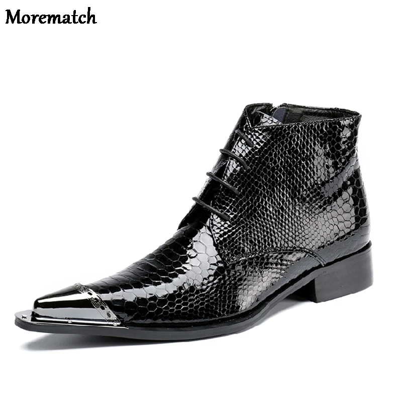 

Morematch Genuine Leather Men Boots Convenient Zip Pointed Toe Business Dress Boots Shoes Men Black Ankle Boots Size 38-46