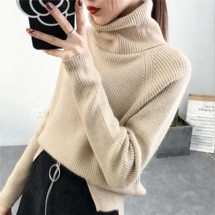 

Women Solid Color Turtleneck Ribbed Pullover Sweater oversize Lady Korean Style Loose Thick Pullovers Autumn Winter Tops Q9100