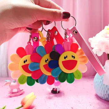 

1PCS Colorful Sunflower Anime Key Chain PVC Figure Keyring Cute Toys Keychain Keyholder Birthday Gift Unisex Girl Party Gift