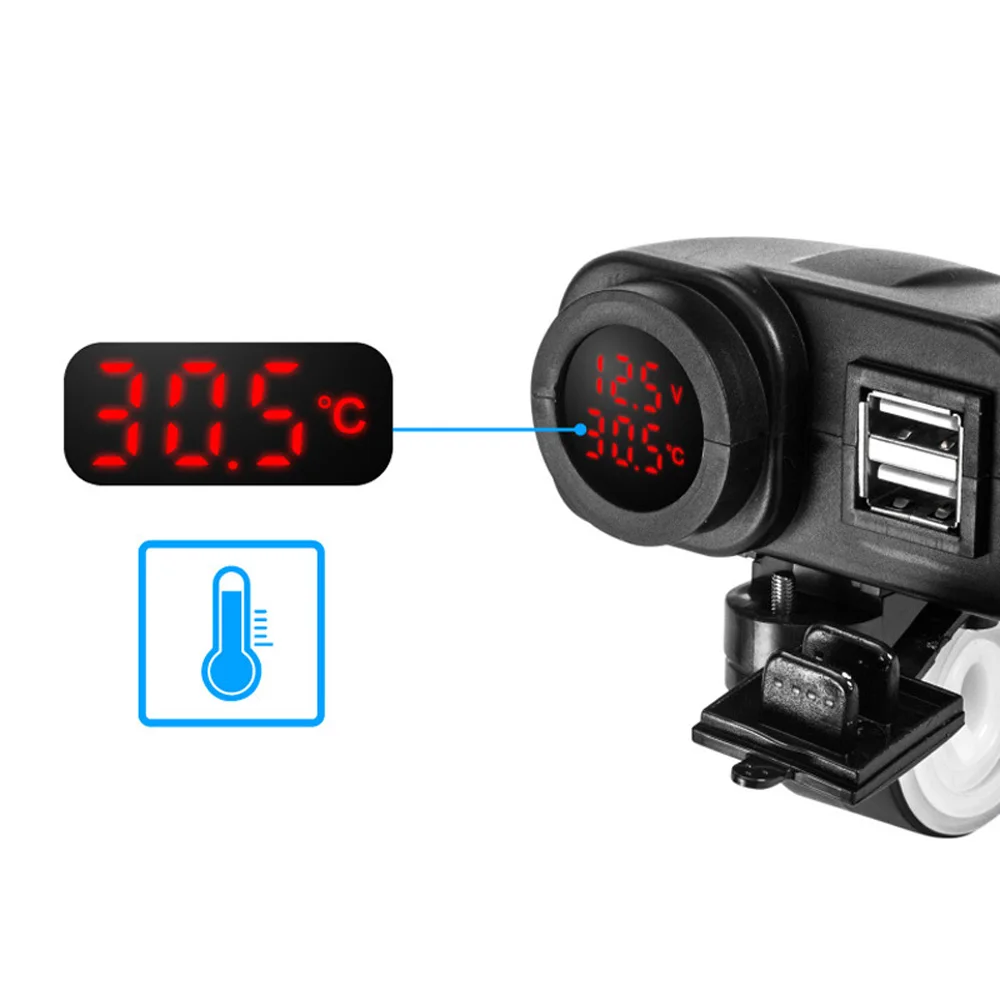2.1A+ 2.1A двойной USB светодиодный термометр для мотоцикла 12 V/24 V