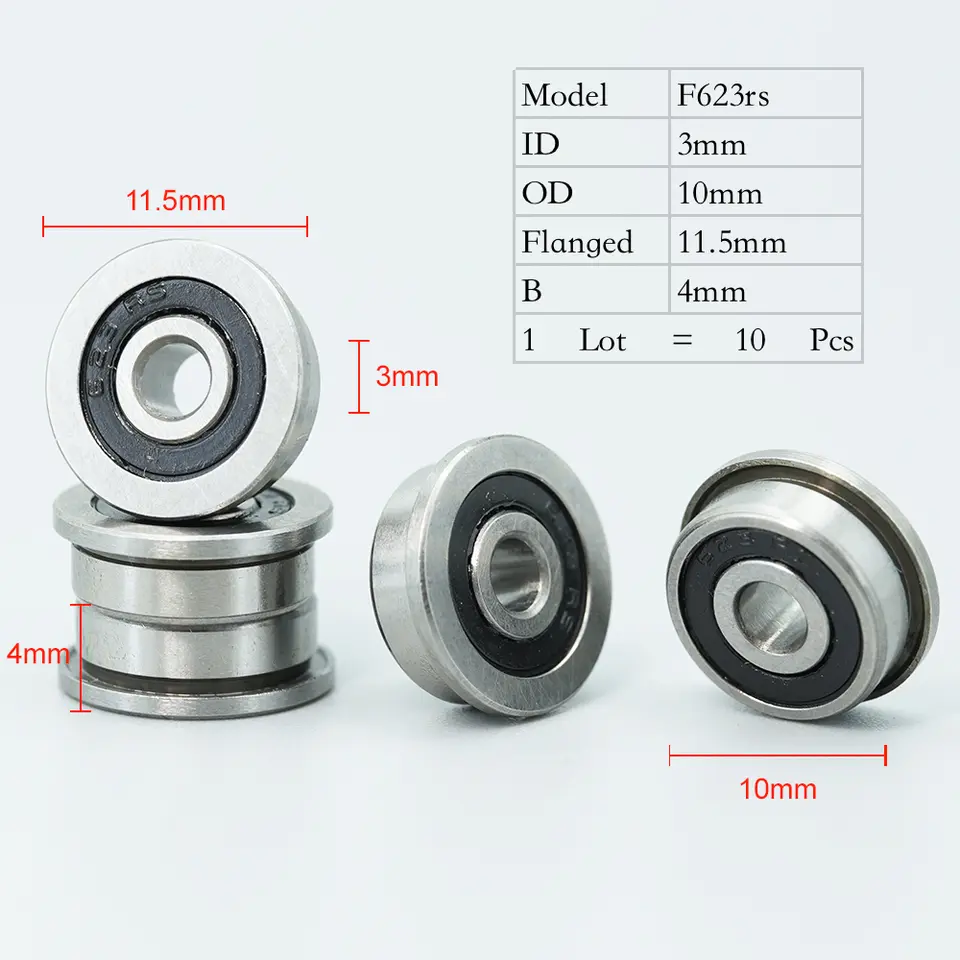 F623RS Bearing 3*10*4 mm ABEC-7 10Pcs F623-2RS Flange Ball Bearings For VORON 0 Motion, Use In A/B Drive Units Idlers XY Joint image 2