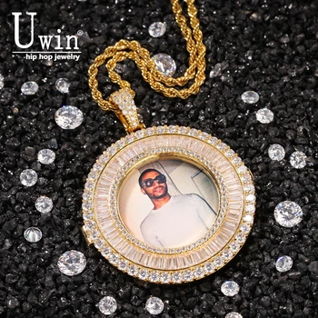 

Uwin Bagnette Custom Photos Necklace Charm HipHop Bling Iced Out AAA Cubic Zircon HiphopJewelry For Gift Tennis Chain