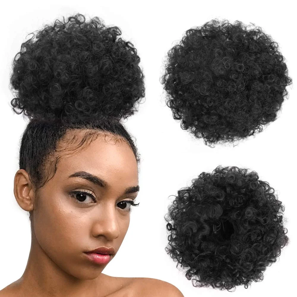 Abena #2 Large size Synthetic Natural Curly Hair Bun Ponytail Afro Kinky Puff 