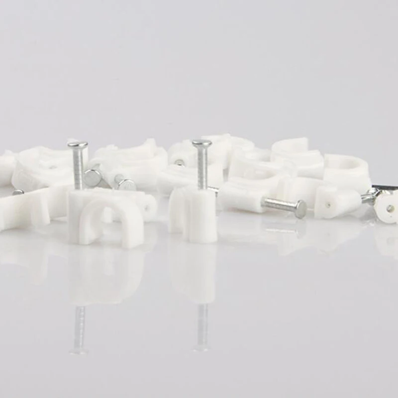 100pcs Cable Fixed Flat Or Round Or Circle Path Cable Plastic Clips With Nail Wire U Circle Cable Clamp With Nail High Quality