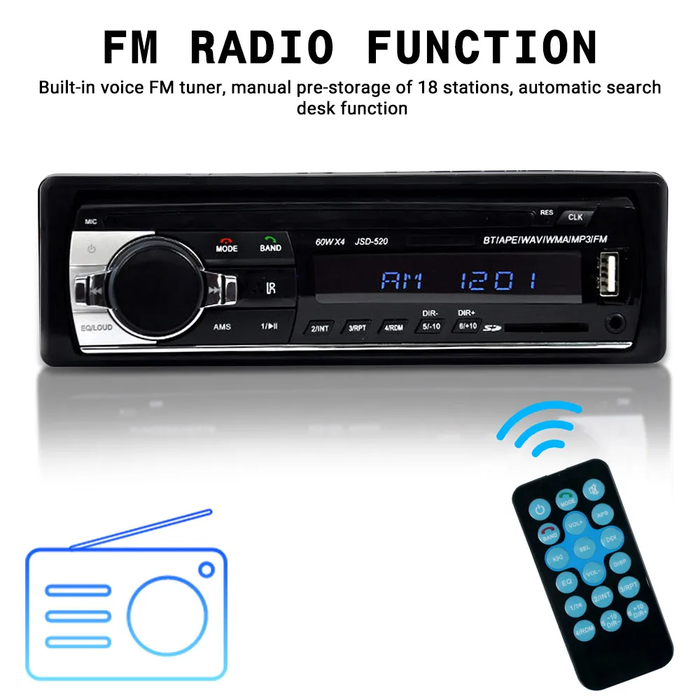 Bluetooth V5.0 JSD520 автомобильный аудио плеер Стерео Авторадио автомобильный Радио 12 В в-тире FM Aux вход приемник SD USB MP3 MMC WMA