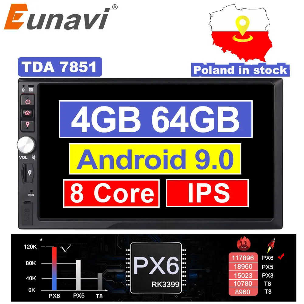 Скидка Eunavi 2 Din 7 Восьмиядерный Универсальный Android 9,0 4 Гб ram автомобильный Радио Стерео gps навигация WiFi 1024*600 сенсорный экран 2din без DVD