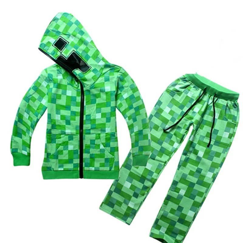 

Hoodies Autumn Boy Outfit Sports Suit 4-14T Boys Girls Set Child Suit Clothes Cosplay Green Zipper Outerwear