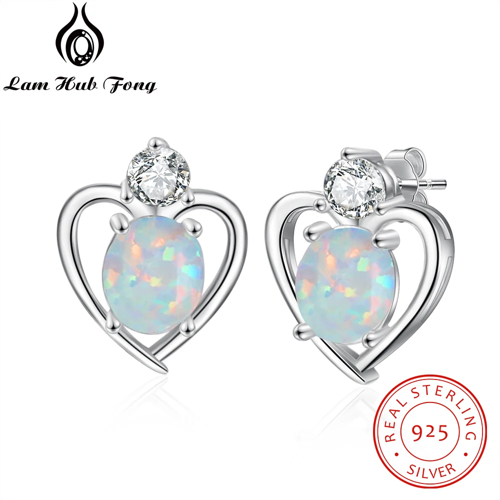 

Original 925 Sterling Silver Heart Stud Earrings for Women Cute Oval Opal Stone Earrings with Zircon Fine Jewelry Wedding Gifts