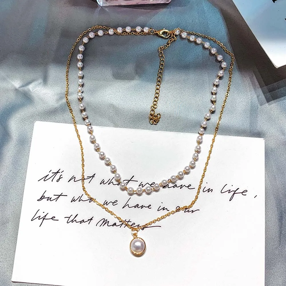 Женское Двухслойное ожерелье с подвеской в виде жемчужного шара|Цепочки| |