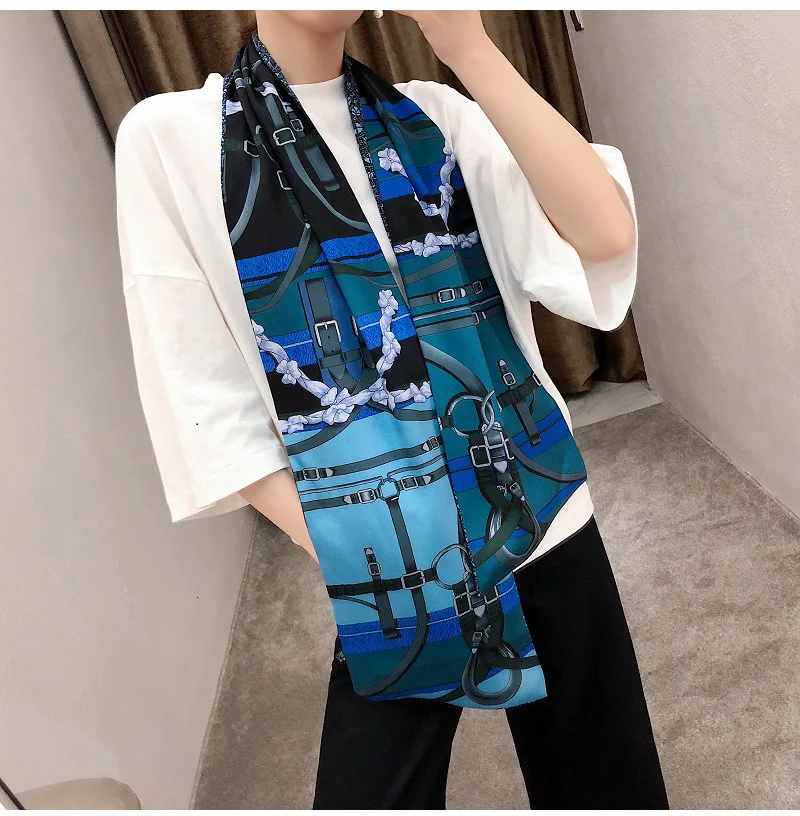 Брендовый дизайн двухслойный саржевый пояс цепочка женский шарф модный Шелковый шейный платок шарфы для дам головной платок
