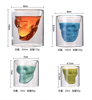 

Hellodream Set of 4 Skull Head Wine Glass Mug Crystal Beer Whiskey Shot Double Glass Cup Vodka Drinking Bar Club Beer Wine