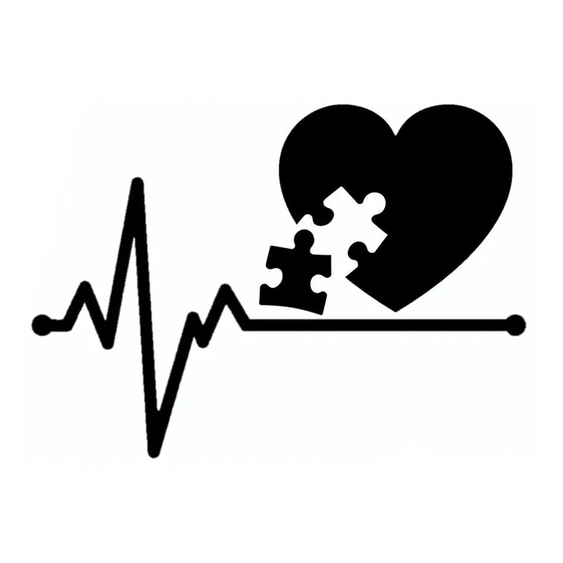 

15 * 11cm Creativity Fashion Autism Puzzle Heartbeat Decal PVC High Quality Waterproof Car Sticker Black/Silver/Red/White/laser