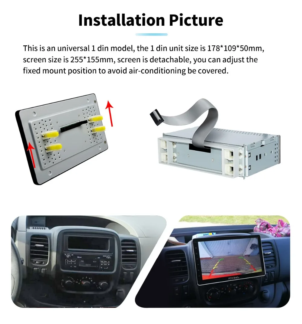 Perfect JOYING android 8.1 car gps navigation radio video stereo 2G universal 1din 10" 8 core 1280*720 multimedia player NO DVD with DSP 2