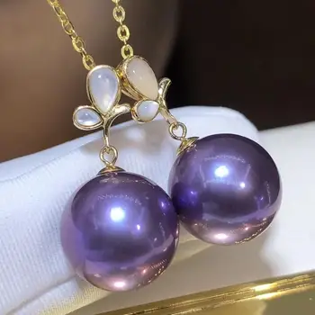

D407 Pearl Pendant Fine Jewelry 925 Sterling Silver Natural 11-12mm Round Fresh Water Purple Pearls Pendants Necklaces for Women