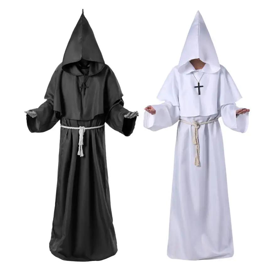 

Horror Grim Reaper Costume Men Vintage Monk Cosplay Carnival Halloween Costumes For Men Adult Cloak Robe Scary Wizard Costumes