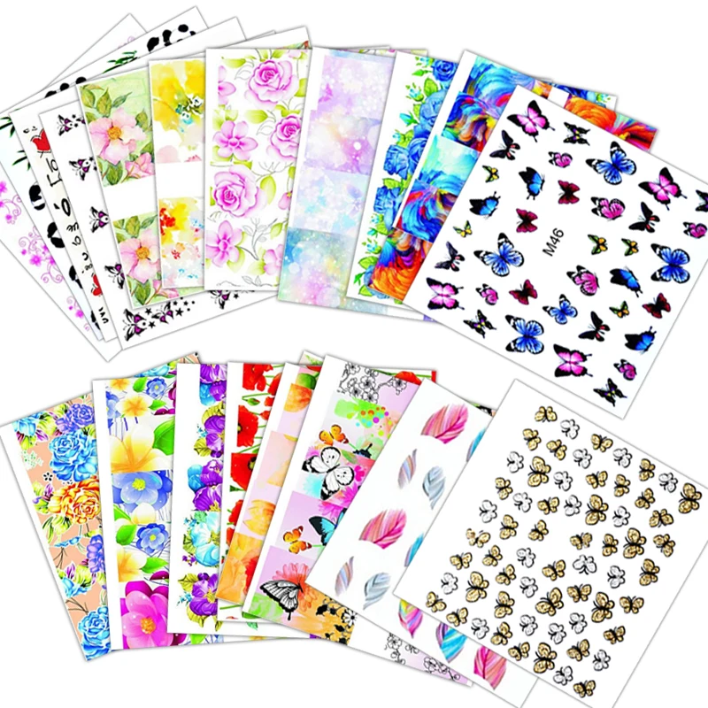 

17Pcs Nail Stickers Water Decals Nail Art Flowers Adhesive Nail Tips Transfer Decals Tattoos Sliders Manicure Sticker Set Design