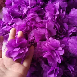 Elegant 24Pc 3D Chiffon Lace Floral Applique Trim for Bridal and Fashion Accessories (Deep purple)