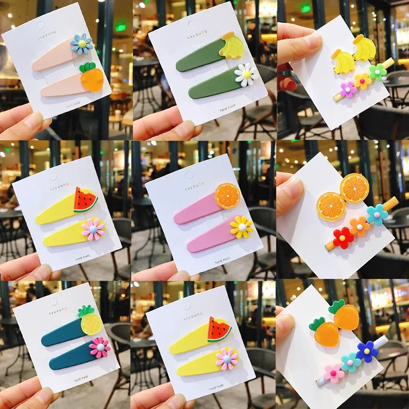 2 шт. милые цветочные фруктовые заколки для волос Детские девочек аксессуары на