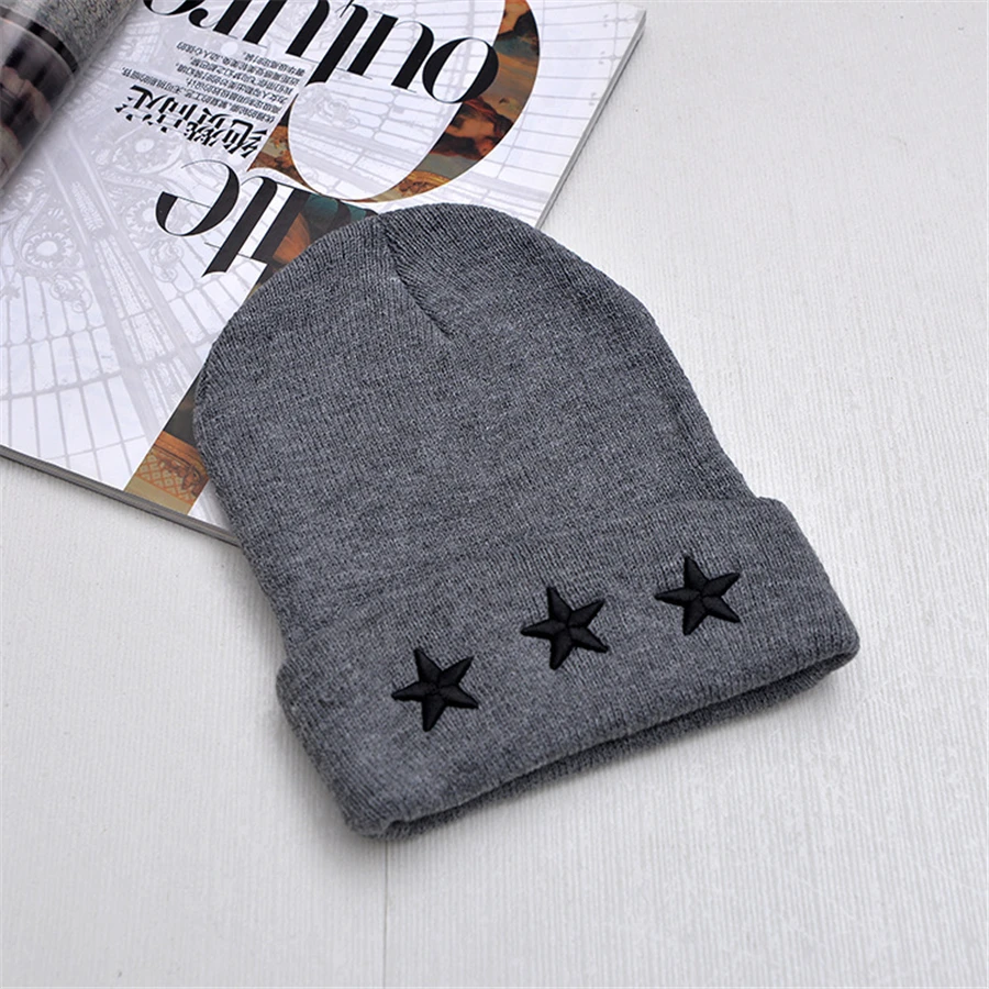 Unisex Leisure Knitted Hat Female Warm Cotton Blends Hat Women's Winter Cap Men Embroidery Stars Hip HopBAG098