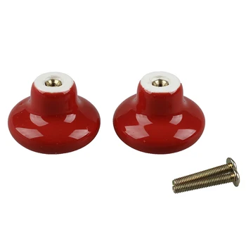 

New 2pcs Red Round Ceramic Cupboard Knob Drawer Cabinet Pull Handle S