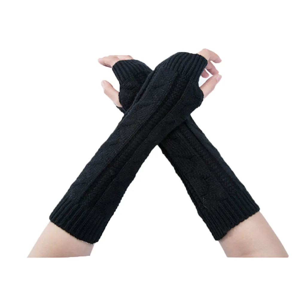 Mitten Fingerless Knit Twist Winter Warm Soft Fashion Warmer Lady Gloves Long Arm Casual Gloves for Women Autumn arm warmers