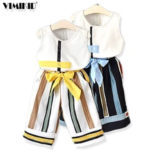 Распродажа, летнее платье без рукавов для девочек, шифоновый комплект для девочек, футболка, топ, штаны, комплект из 2 предметов, Детский костюм для девочек 3-7 лет