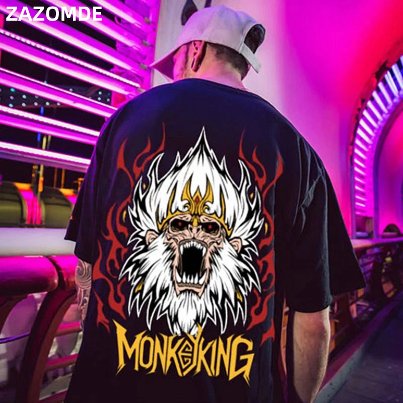 ZAZOMDE хлопковая футболка Мужская в стиле панк с принтом животных 2020 мужские