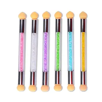 

6Pcs Glitter Nails Dotting Pens Brush Sponge Head Nail Art Tool Brushes Nail Blooming Stippling Printing Pen (Mixed Color)