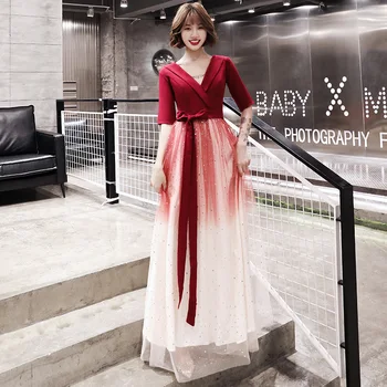 

AE564 Vestidos De Festa 2020 Elegant A Line V Neck Velvet Sparkly Long Formal Party Dresses Sexy Prom Dresses