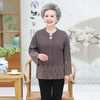 

High Quality Cardigan Sweater 2020 Middle-aged Women's Autumn Knit Sweater Cardigan Jacket Plus Size 4XL Grandma Wool Coat W2095