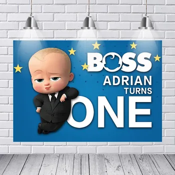 

Baby Boss Shower Photography Backdrops for 1st Birthday Party Photo Background White Blue Suit Vinyl Photo Booth Props 7x5FT