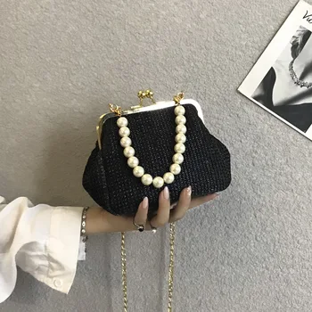 

Summer Straw Small Bag Female 2020 New Style chao yang Gas zhen zhu bao Chain Shoulder Bag Fairy Versatile Woven Bag