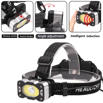 

USB Sensor Head Light Torch Camping Headlamp Waterproof Headlight Lamp Rechargeable LED Headlamps COB Flashlight
