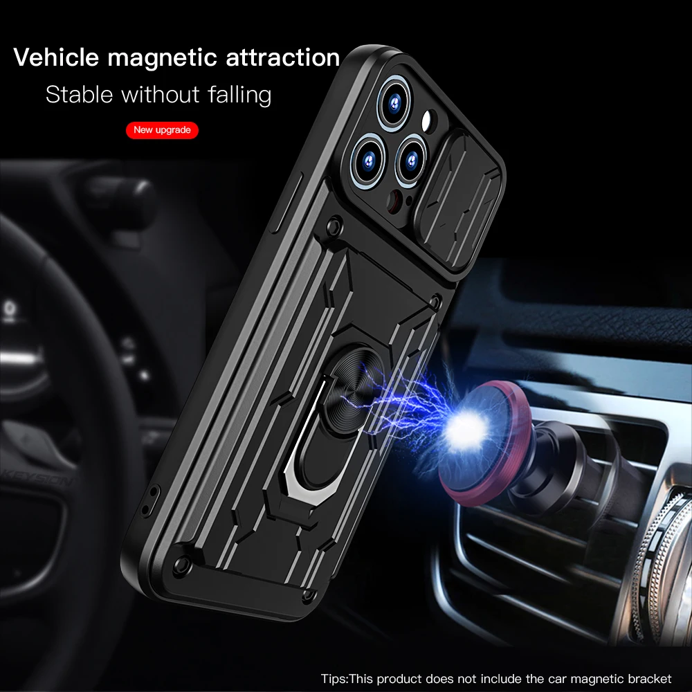 KEYSION Shockproof Case for iPhone 13 12 11 Pro Max 카드 슬롯 링 스탠드 카메라 보호 전화 커버 iPhone XR XS Max