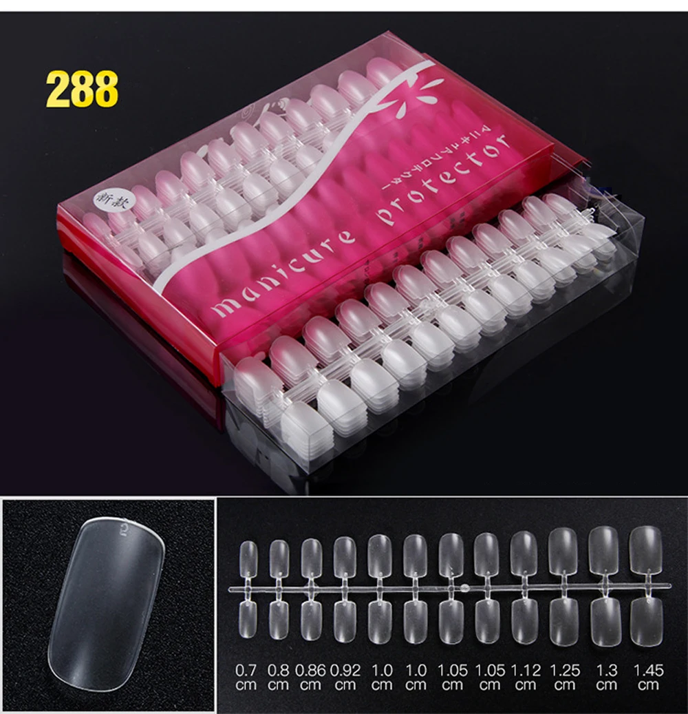 12Sheets bag 288pcs False Nails 12 Sizes Ultra thin Matte Frosted Patch 0 12mm Transparent Full 3