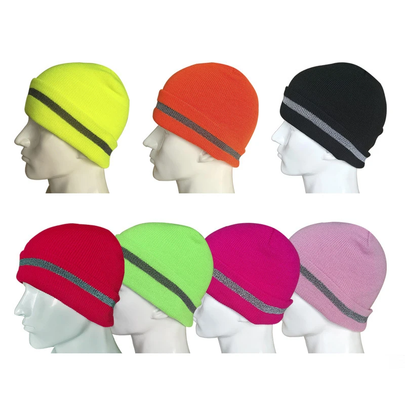 Reflective Beanie Hat Women Autumn Winter Cap Fashion Female Bonnet Warm Caps Knitted Hats Men