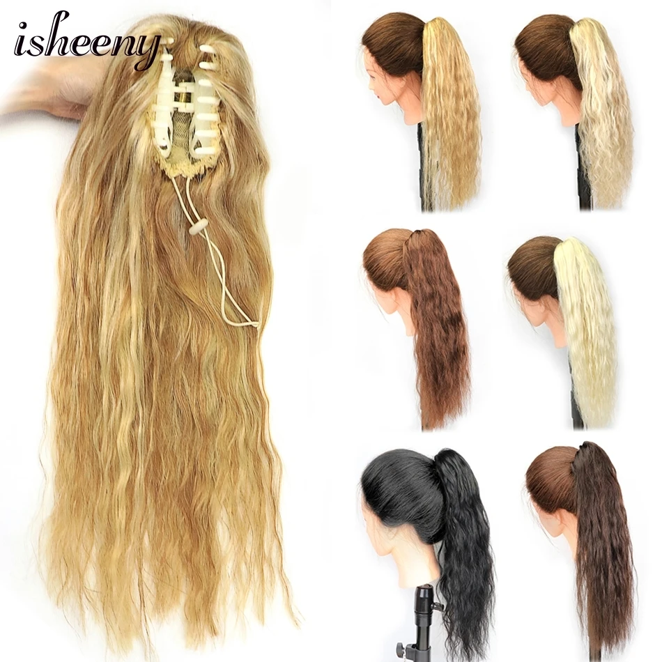 Isheeny Ponytail Human Hair Claw On Ponytail Crab 16-24inch Human Hair Extensions Natural Curly Blonde Clip In Remy Hair 100g 2