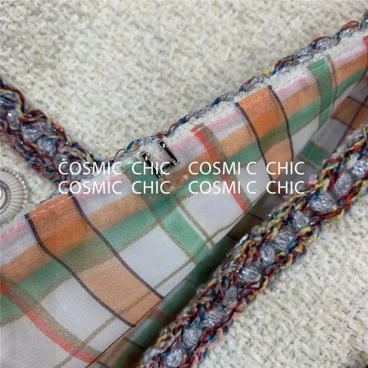 Cosmicchic Весенняя женская белая твидовая куртка с карманами и цепочкой, женское короткое пальто высокого качества, элегантные модные куртки для подиума