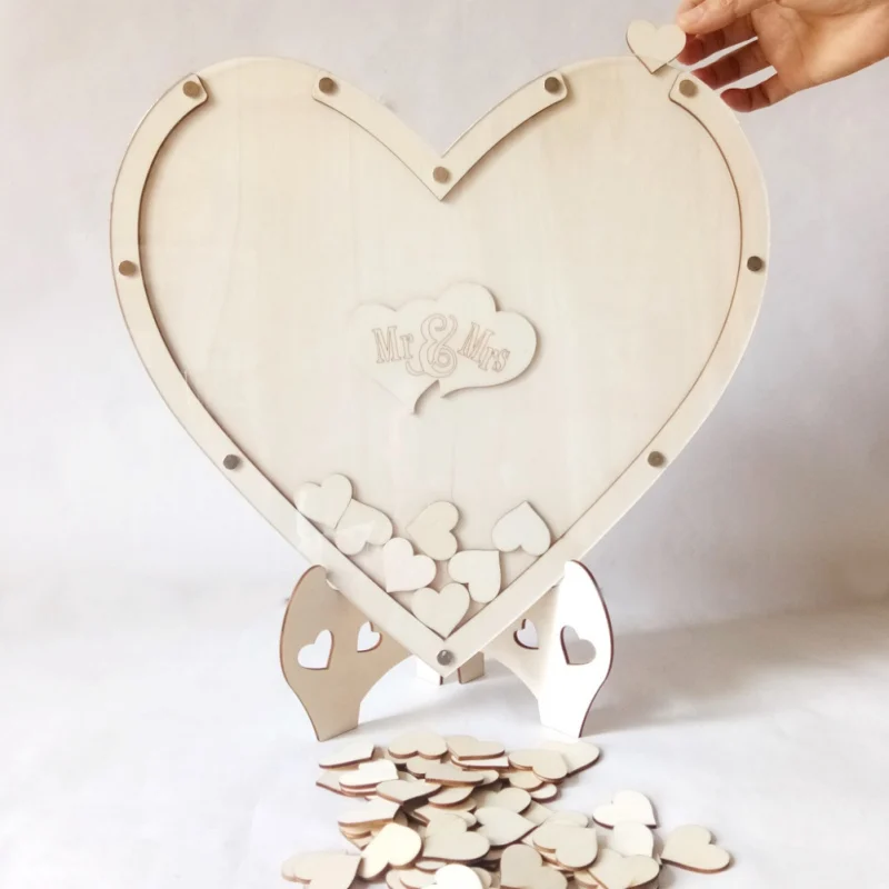 Деревянные сердца DIY Свадебная Гостевая книга Альтернативная рамка капля коробка гостевые книги с 75 шт. деревянные украшения в виде сердца