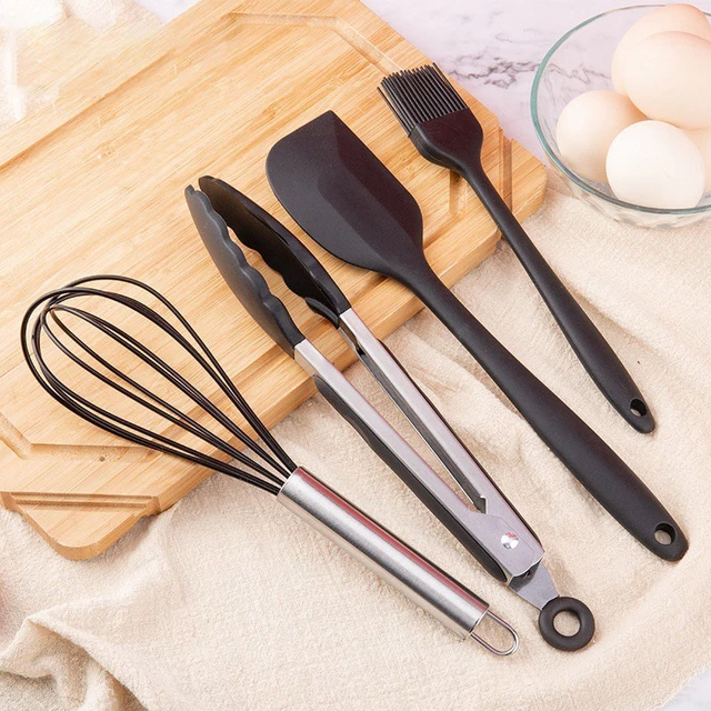 Ensemble d'ustensiles de cuisine en Silicone noir antiadhésif outils de  cuisson à la poêle ustensiles