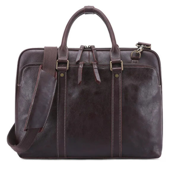 

Glossy Genuine Leather Shoulder Crossbody Briefcase Retro Classic Laptop Business Laptop Bag Large Capacity Leisure HandbagDF103
