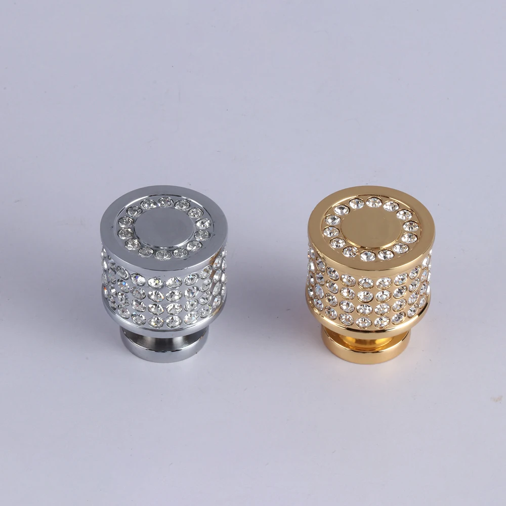 

Round Cabinet Handles and Knobs with Crystal All Brass Drawer/Furniture Pulls Euro Style Bundle Sale, Gold and Chrome
